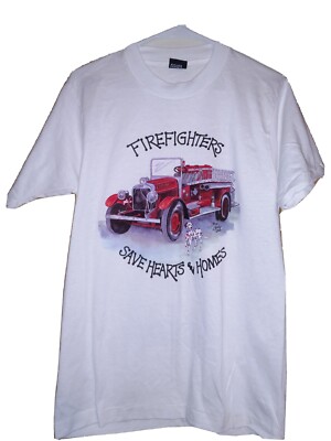 Vintage Sandy Lord 1991 Firefighters Save Hearts & Homes M Made USA T-Shirt