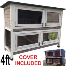 LARGE RABBIT HUTCH GUINEA PIG HUTCHES RUN 2 TIER DOUBLE DECKER GREY ROGER XL C