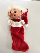 Vintage Norfin Troll Christmas Holiday Stocking Red Velvet Big Head Decorations