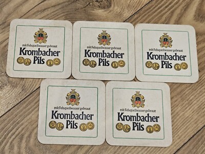 Vintage 5er Set Krombacher Pils Deutschland Karton Biermatten Untersetzer GC