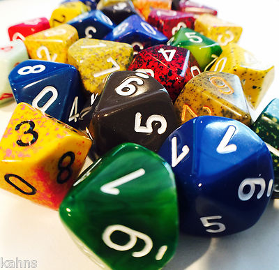 Chessex Assortment of 10  D10 - 10-sided Dice - Free Ship!