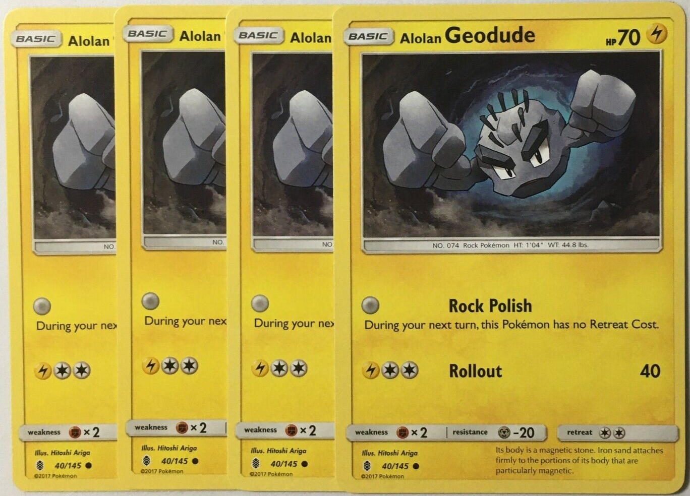 POKEMON 4X ALOLAN GEODUDE 40/145 GUARDIANS RISING COMMON NEAR MINT-PLAYSET