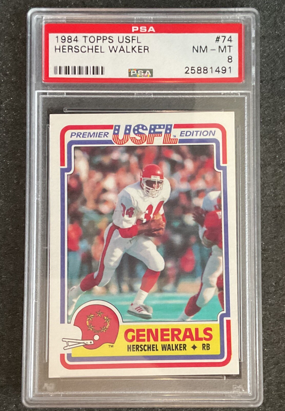 1984 Topps USFL #74 HERSCHEL WALKER RC NJ GENERALS PSA NM-MT 8