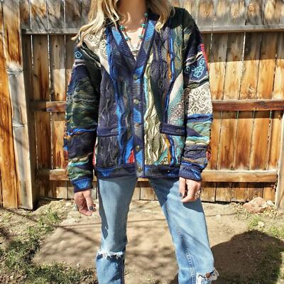 Coogi Vintage 90's Biggie Cosby Multi-Color Button Cardigan Knit