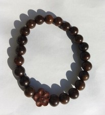 Dark SANDALWOOD Bracelet 8mm Prayer Beads Elastic String with Red Flower Charm