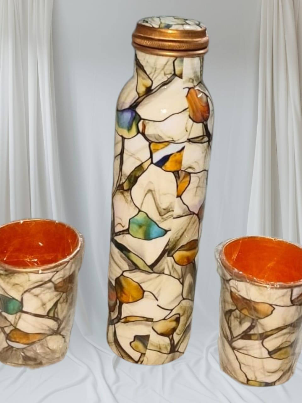 Handcrafted 1L Copper Water Bottle & 300ml Tumblers Set – Ayurvedic Detox & Decorative Gift