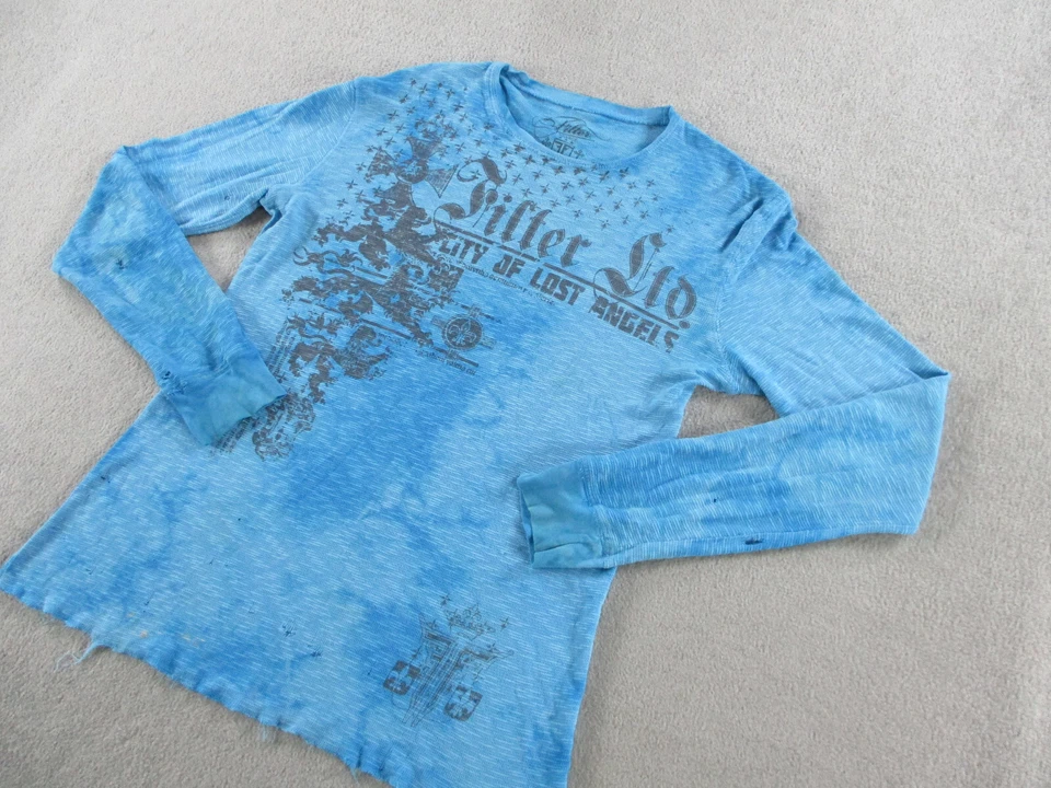 Camisa Y2K Hombre XL Azul Cyber Grunge Envejecida Manga Larga De Colección Estampado Doble Cara Foto 2 de 4