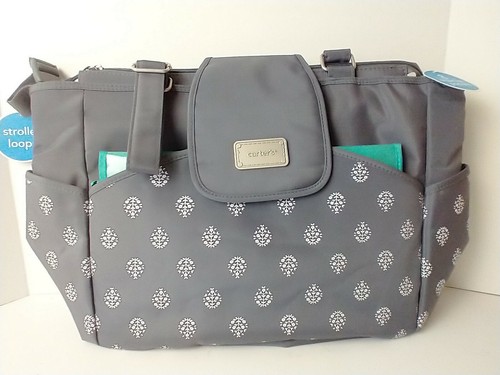 Carters Diaper Bag Gray Large Tote 8 Organizer Pockets Stroller Loops NEW