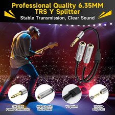 2-Pack 1/4 Inch TRS Stereo Splitter Y Adapter, 6.35Mm Stereo Male to Dual 6.3...