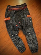 Buddha Pants Boho Harem Yoga Drop Crotch Pockets Hippie Ethnic Nepal Look S / M