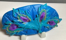 VINTAGE HAND SCULPTED HAIR BARRETTE BLUE GREEN PURPLE TURQUOISE W/RHINESTONES