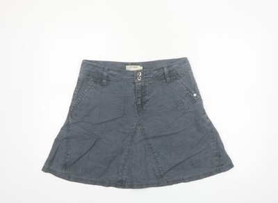 ICHI Damen grau A-Linie kurzer Rock M Ramie Freizeit Taschen