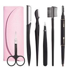 Eyebrow Kit, 6 in 1 Tweezers for Eyebrows, All-in-one 6 Piece Set, Pink