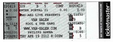Van Halen Kool & The Gang 4/19/12 Atlanta GA Philips Arena Rare Concert Ticket!