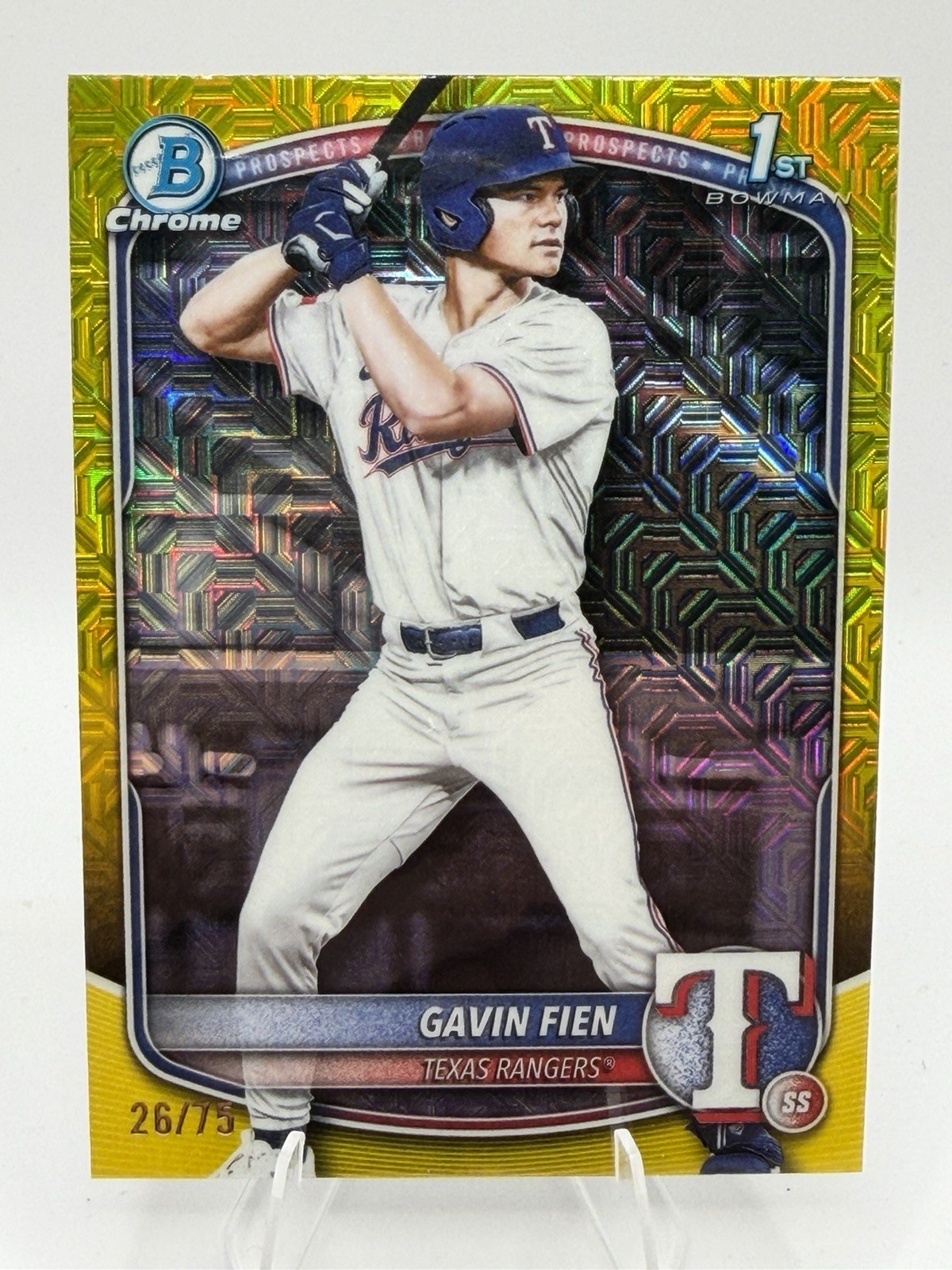 2025 Bowman Draft Gavin Fien 1st Yellow /75  Mojo Refractor Rangers