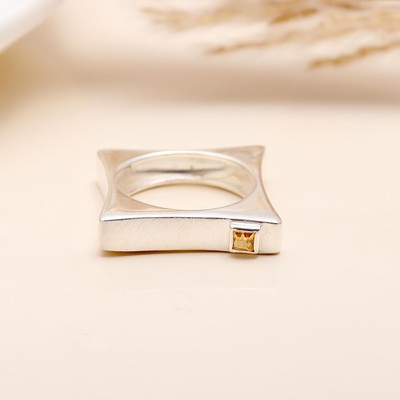 925 Sterling Silver Square Citrine Band Stackable Ring Women Anniversary