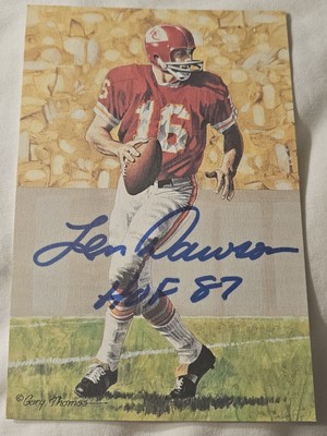 Len Dawson Auto Autographed Goal Line Art Postcard  - Beckett BAS Hologram 