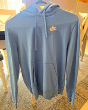 Nike womens Blue Pullover Hoodie Size Medium Solid Kangaroo Pocket Logo