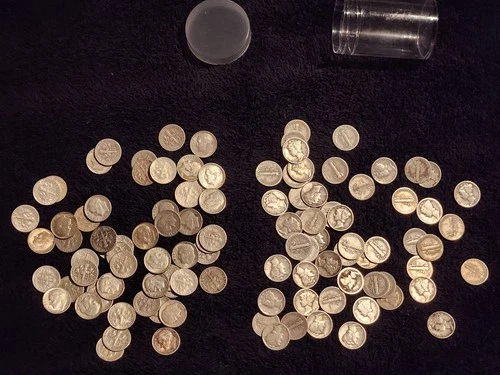 Lot of 110 Silver Dimes | 55 Roosevelt and 55 Mercury Dimes / All Mixed Dates