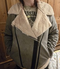 bomer  biker Jacket Fake Suede And Fake Fur Size 16 By Papaya