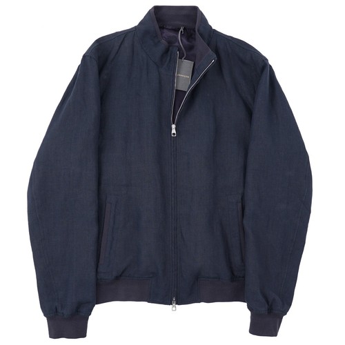 Brett Johnson Navy Blue Linen Bomber Jacket with Knit Details 3XL (Eu 58) NWT