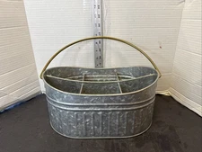 Galvanized Metal Oval 6-Compartment Storage Caddy With Wooden Handle Better Home