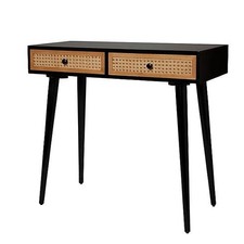 Leona Matt black Rattan Effect 2 Drawer Console Table