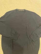 Saks Fifth Avenue Sweater Mens XL L Navy Long Sleeve Pullover Merino Wool