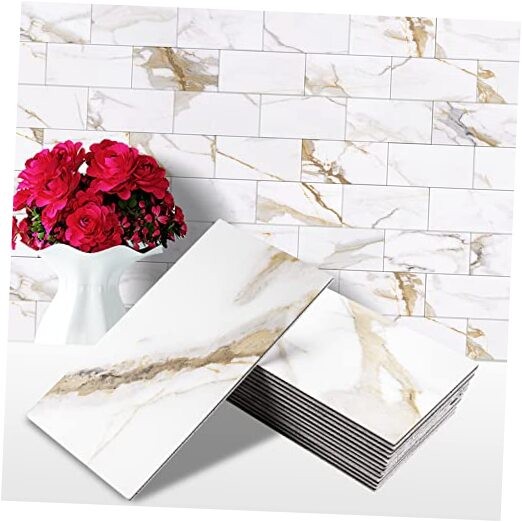 3x6 Peel and Stick Backsplash Tile - 100 Calacatta Gold PVC Wall Tiles
