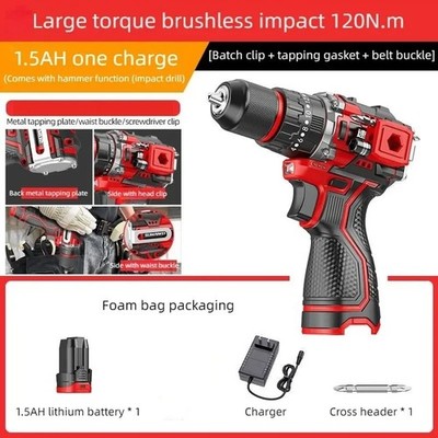  Brushless Electric Drill Tapping Cordless Impact Drill Metal Ratchet Chuck 