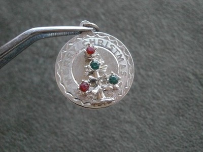 Merry Christmas Tree Vintage Spencer Sterling Silver Bracelet Charm Pendant 3.9g