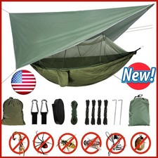Camping Hammock with Rain Fly Tarp Mosquito Net Heavy Duty Tree Straps Portable