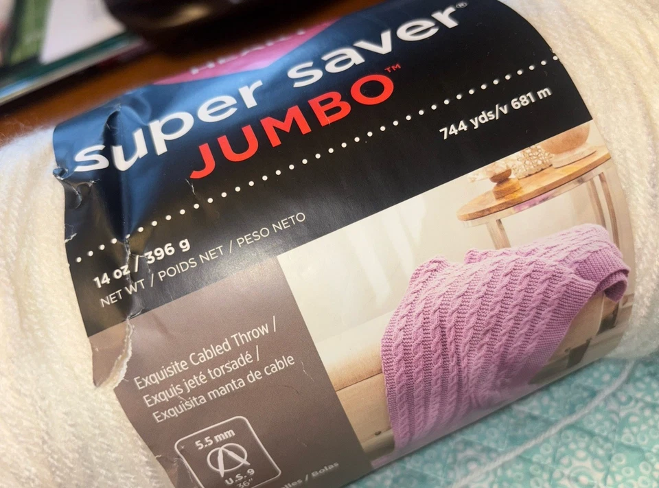 Lote de hilo Red Heart Super Saver blanco suave 14 oz 744 yardas X 3 y gancho todo Foto 3 de 4