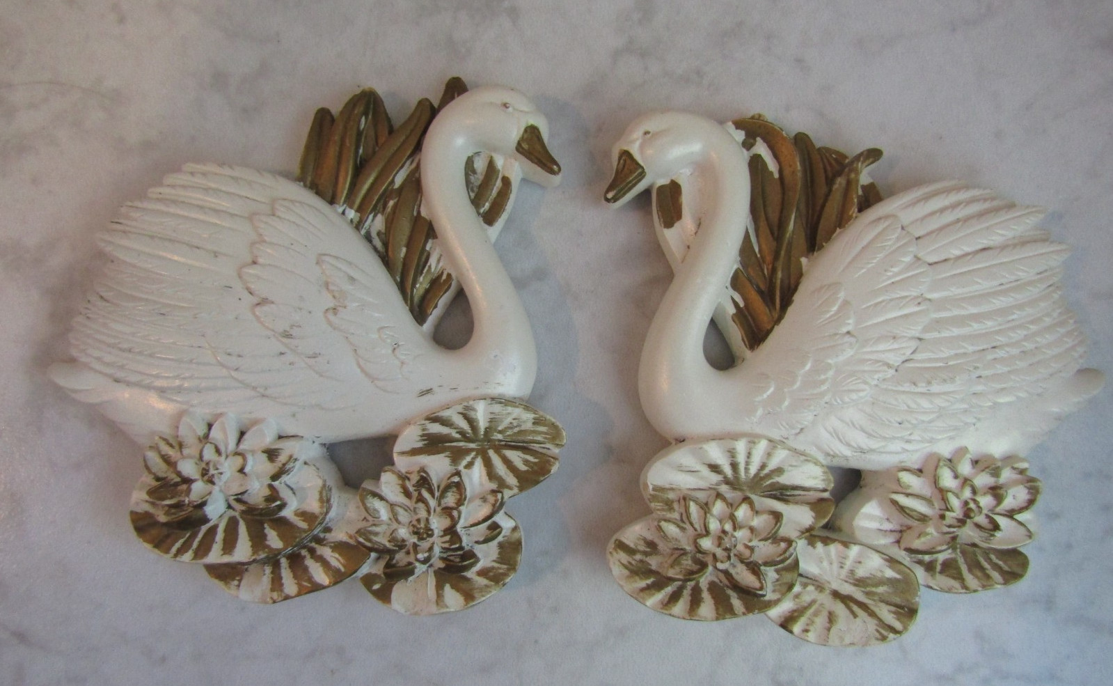 Vintage 1987 Miller Studio Chalk Ware Swan Wall Hanging Set of 2