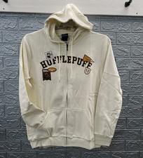 New Harry Potter Hufflepuff Embroidered Badges Full Zip Hoodie Cream Sz Large