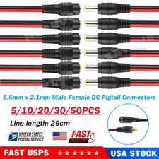 5~50Pcs DC Pigtail Power Cord Male Female Barrel Plug Cable Connectors 5.5*2.1mm