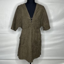 Lush Women’s Faux Suede Olive Dress With Pockets Size Medium