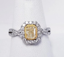 Yellow Citrine  White CZ Halo Women Ring in 925 Sterling Silver.