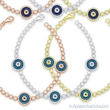 Evil Eye Charm Turkish Nazar Greek Mati .925 Sterling Silver & Crystal Bracelet