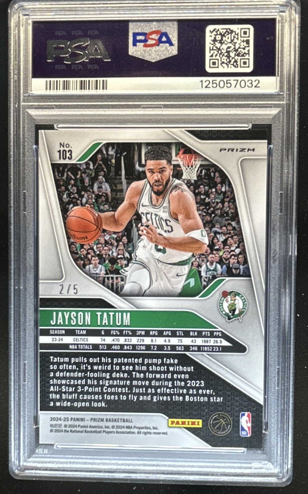 2024-25 Panini Prizm Jayson Tatum Green Shimmer FOTL #/5 Celtics PSA 10 GEM MINT view 2