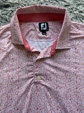 Footjoy Shirt Mens XL Pink Daisy Floral Polo Golf All Over Print Short Sleeve