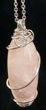 Rose Quartz Pendant Handcrafted Wire Wrapped With 18in Cable Chain Necklace