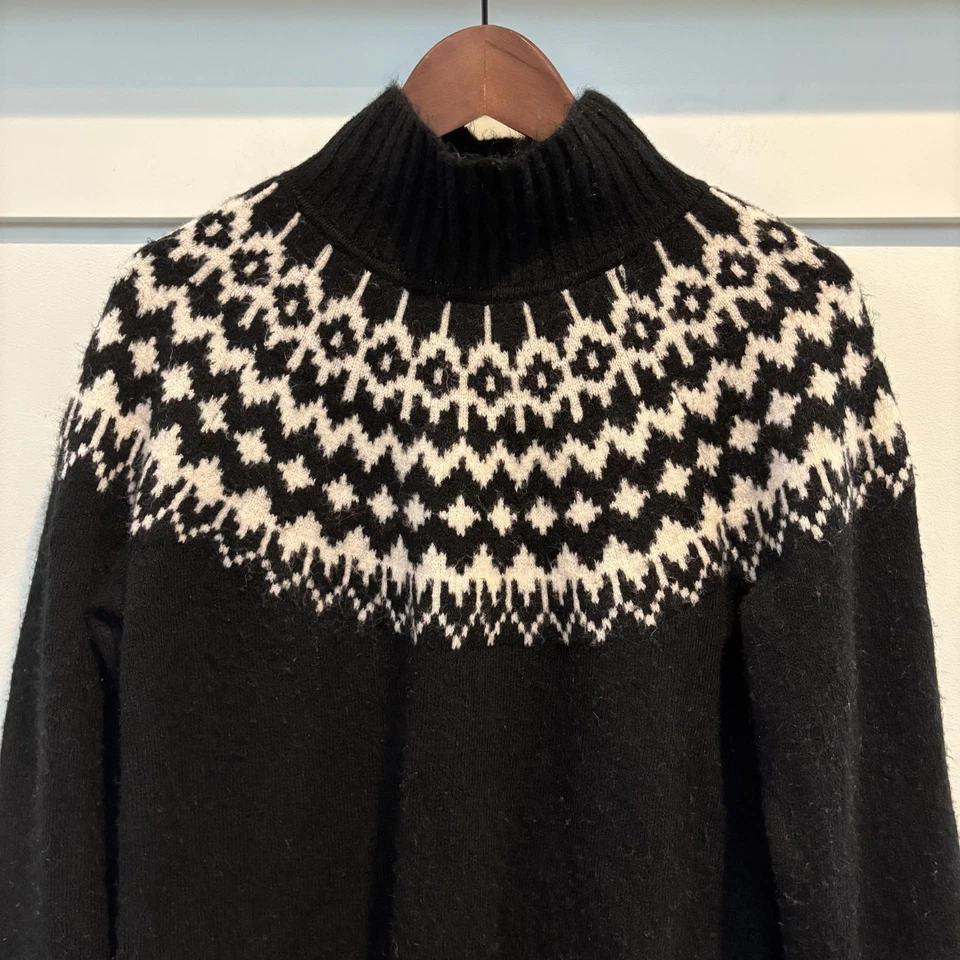 GAP Sweater Womens XS Black White Fair Isle Forevercozy Pullover Knit Cozy READ - Image 3 of 4