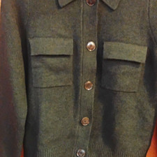 LOFT Green Rib-Knit Collared Button Front Cardigan Sweater Pockets S