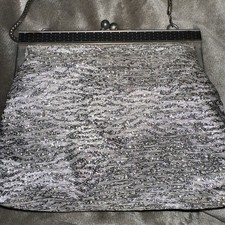 Vintage 50s Regale Ltd Silver Lame Evening Bag Purse Clutch Chain Kiss Close