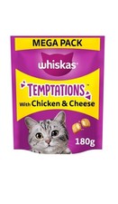 Image of 4 x 180g Whiskas Temptations Adult Cat Treats Chicken & Cheese (720g)