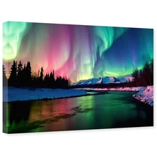 Aurora Borealis Wall Art Northern Lights Canvas Snowy Mountain Picture Nature...