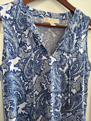 Abito tubino medio Michael Kors Paisley blu e bianco fondo svasato estivo