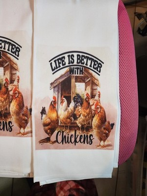set of 2 kitchen towels Life is better with Chickens