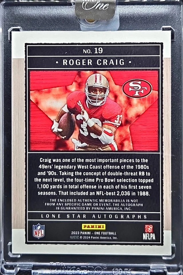 2023 Panini One Roger Craig Lone Star Autographs Laundry Tag Patch Auto /10 - Image 2 of 2